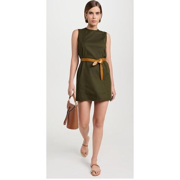 THEORY WOMENS SIZE 12 SLEEVELESS HIGH CREW NECK MINI SHIFT DRESS OLIVE GREEN NEW - Picture 3 of 15